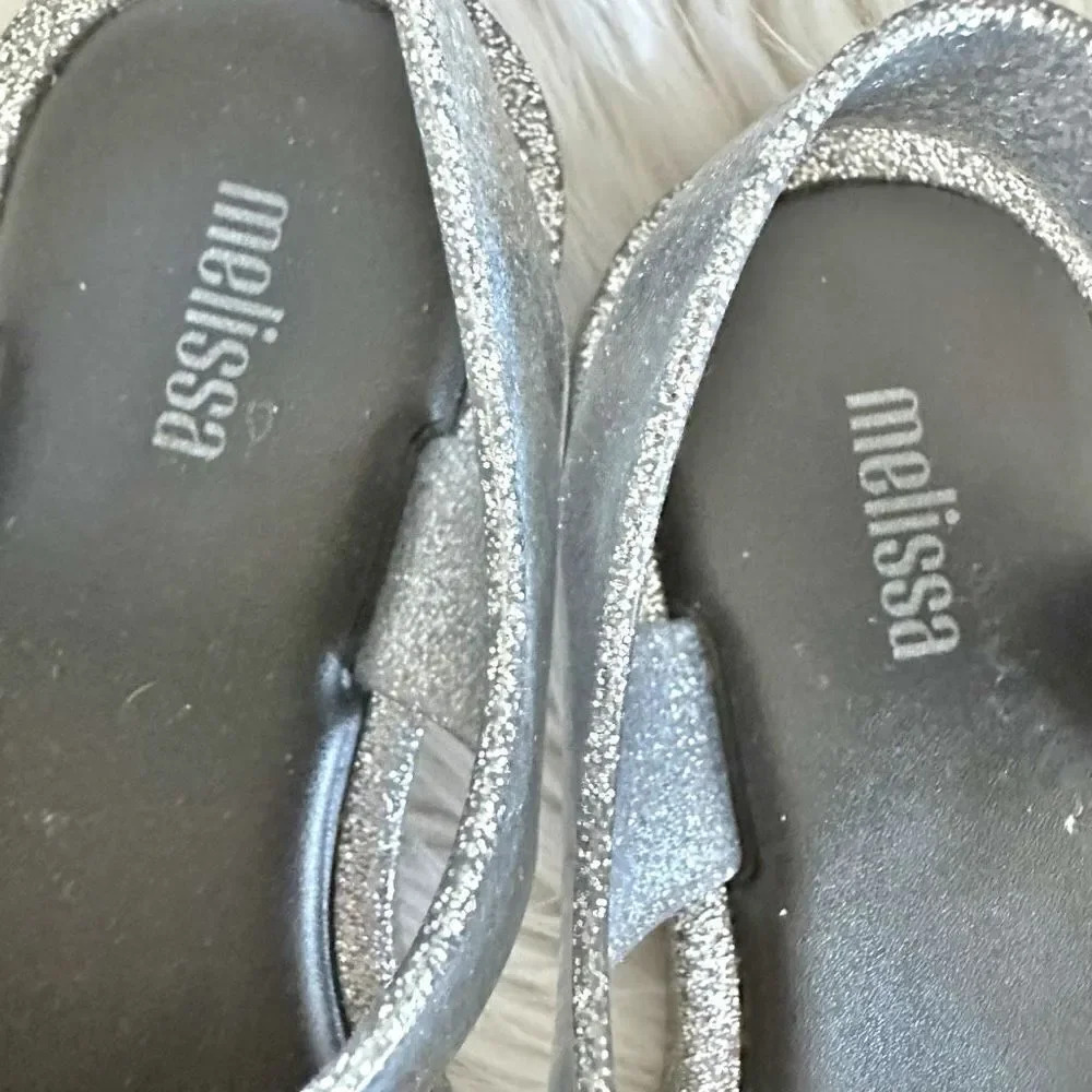 MELISSA | Silver Glitter Buckle Strap Beach Sandals Sandal Jellies Jelly‎ | Size - Picture 4 of 6
